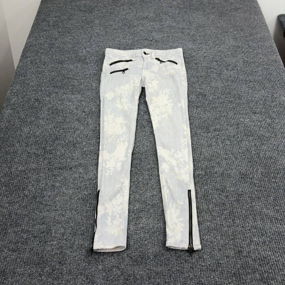 rag & bone Pants Womens 26 Blue Cotton Kahuna Print Ankle Zip Moto Skinny Street